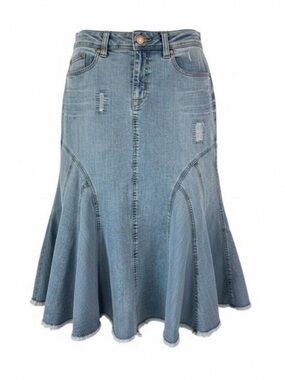 Vintage XOXO Flared Denim Skirt Y2K Distressed Size 13/14